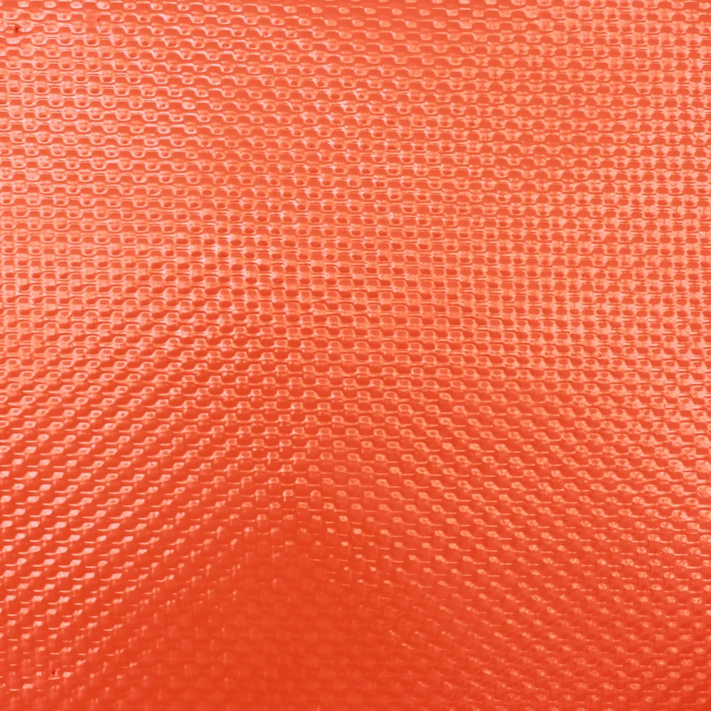 Picture of a sample of an orange 18 oz PVC-Coated Polyester Fabric 14×14