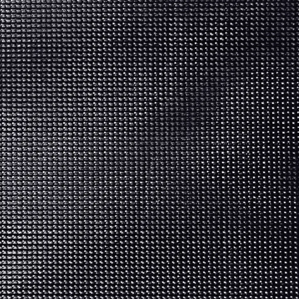 Picture of a sample of a black 80% Mesh PVC-Coated Polyester