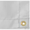 Picture of a circular brass grommet on the corner of a white air chute tarp