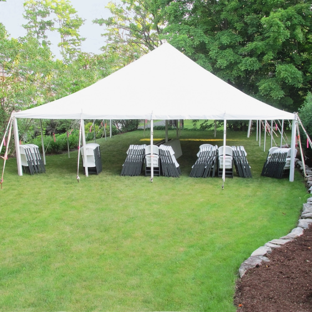Picture of a white tent showing the application of 18oz PVC coated polyester fabric