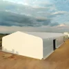 Picture of a white fabric building depicting the application of 24oz PVC coated polyester fabric