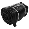 Picture of a black tarp secured with white plastic straps.